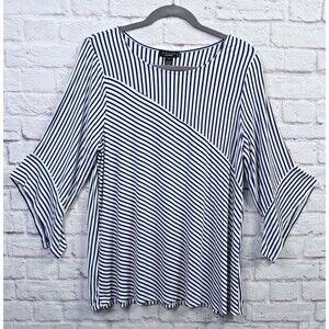 Grace The Perfect Fit Top Womens Shirt Blue White Multi Stripe 3/4 Sleeve 3X NWT